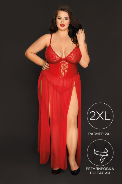 Комбинация и стринги Candy Girl Tabitha красные, 2XL