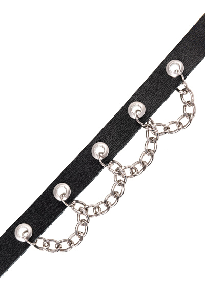 Чокер с цепочкой Pecado BDSM, натуральная кожа, черный