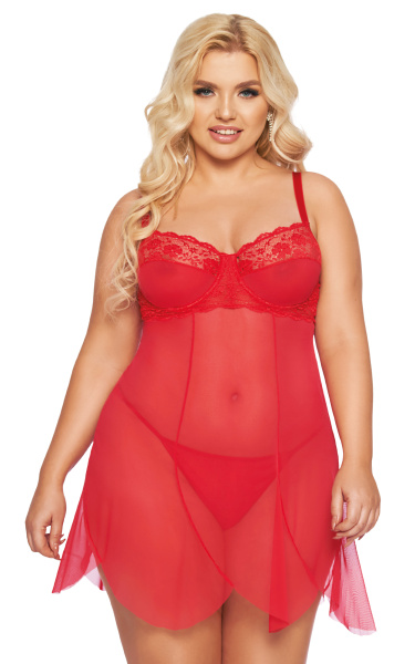 Ночная сорочка и стринги SoftLine Collection Carla, красный, XXL