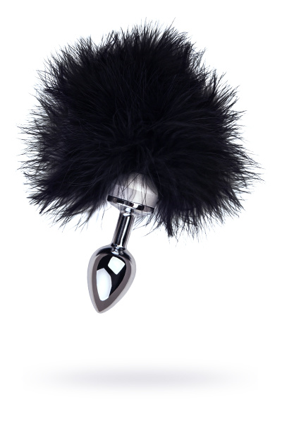 Анальная втулка TOYFA Metall, металл, серебристая, с черной опушкой, 6 см, Ø 2,9 см