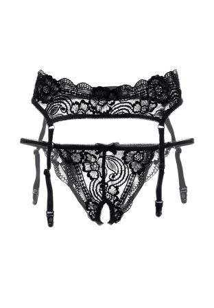 Комплект: пояс для чулок и трусики кружевные, черные (42-44)