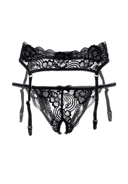 Комплект: пояс для чулок и трусики кружевные, черные (42-44)